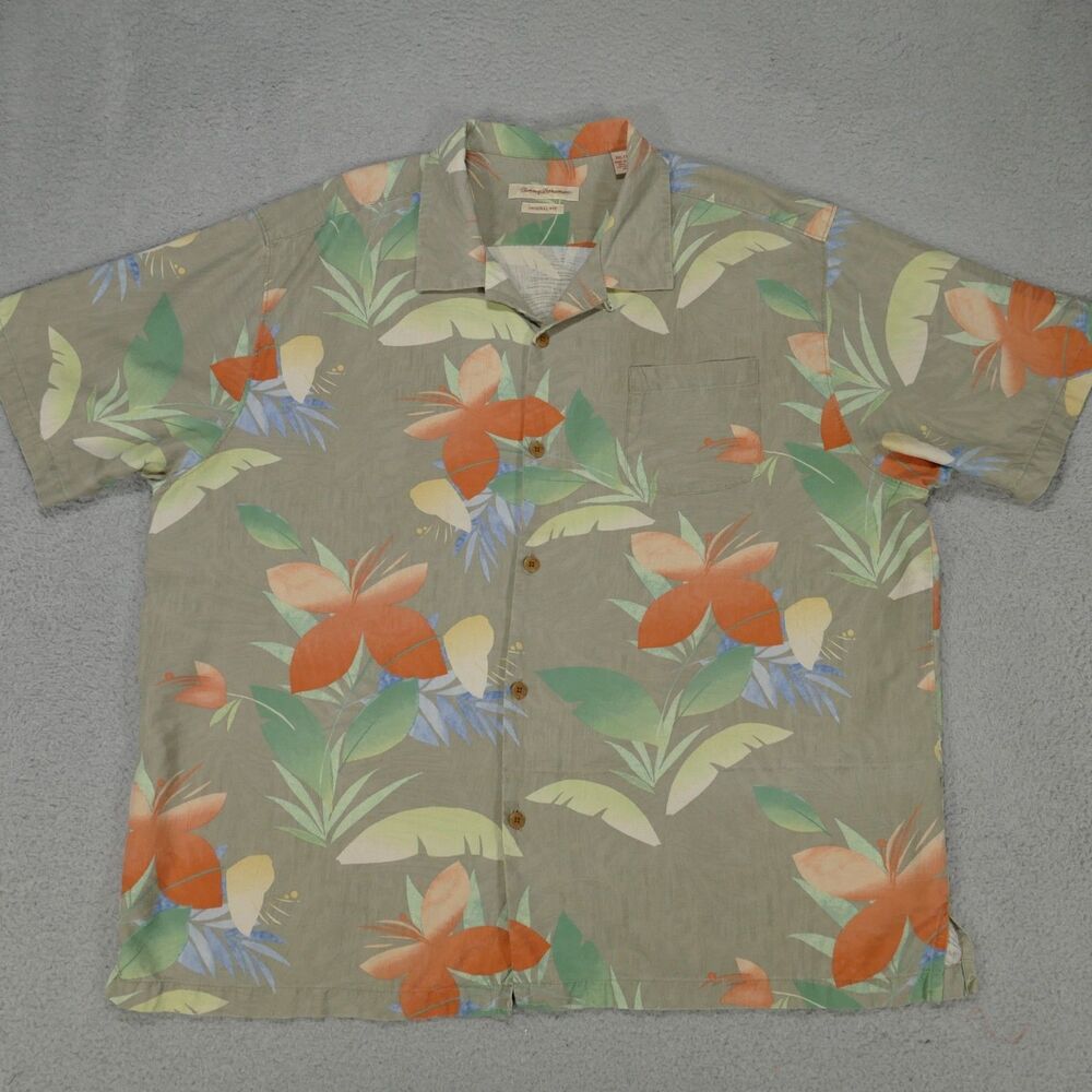 Tommy Bahama Camp Shirt Mens 3XL Silk Paradise Flower Short Sleeve Original Fit